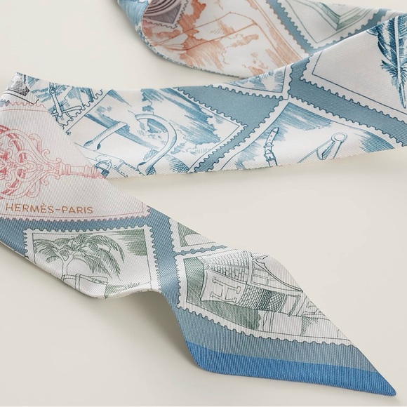 Hermes Le Philateliste du Faubourg Twilly light blue Birkin print - Picture 3 of 10